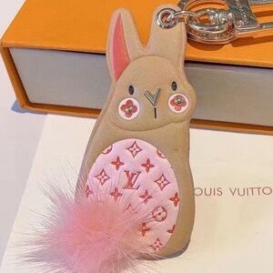Louis Vuitton Tan and Pink Bunny Keychain